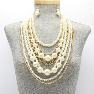 U1STNE1013 Multi-Strand Links & Pearl Necklace